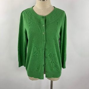 Talbots Medium Cardigan Sweater Green Cotton Knit